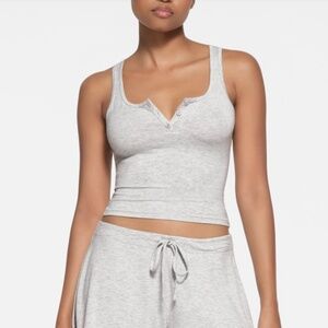 Skims Sleep Set: Henley Tank & Straight Leg Pant in Light Heather Grey